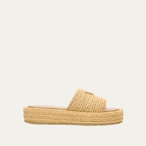 Prada Raffia Single-Band Platform Slides